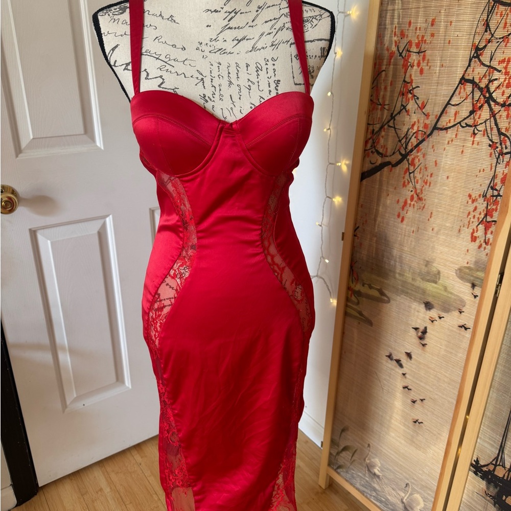 House of CB  Red Lace Slip Dress
